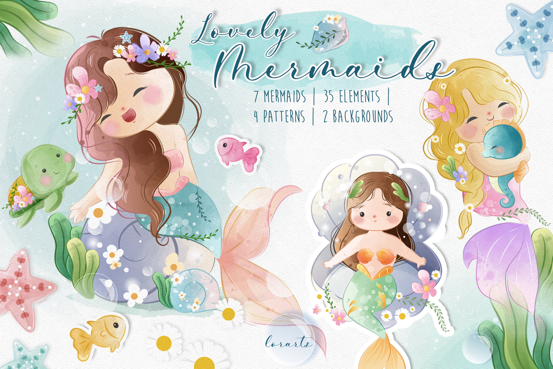 Lovely Mermaids and Sea Animals Set