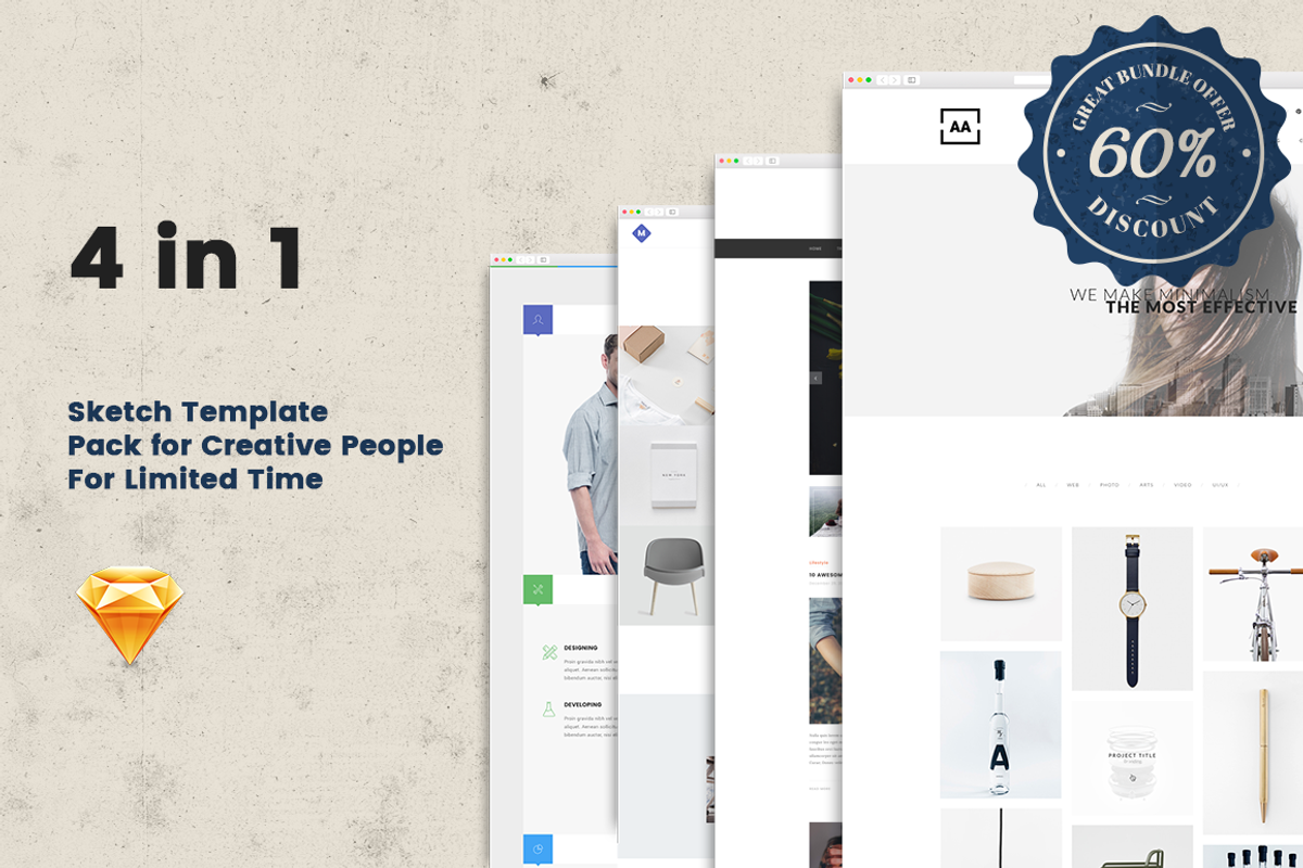 4in1 (85% Off) Sketch Templates Pack, a Websites & App Template by bigpsfan's SHOP (Photo 1 of 5)