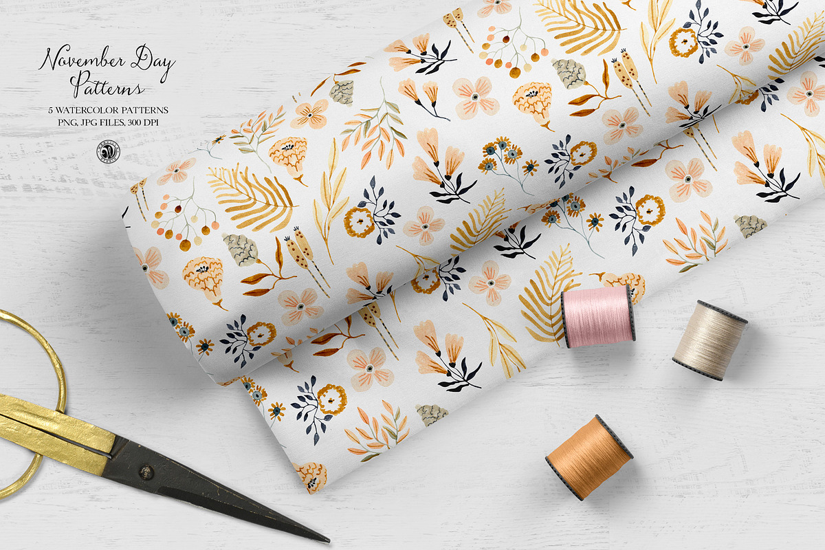 November Day - watercolor patterns, a Pattern Graphic by Webvilla Studio
