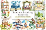 Summer Reading Watercolor Clipart, a Seasonal Illustration by DreamArtGraphic (Thumbnail 1 of 4)