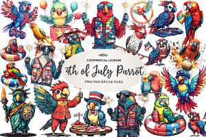 Patriotic 4th of July Parrot Clipart, an Illustration by CreationArt