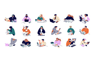 People study at desk set, an Education Illustration by PaperTrident