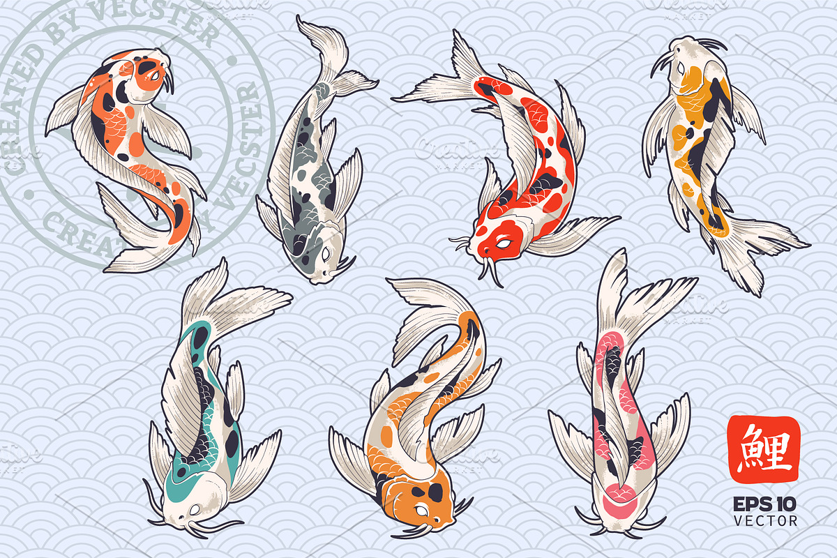 Koi Fish Vector Set, an Animal Illustration by Vecster (Photo 1 of 8)