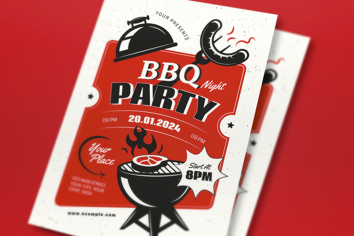 Red Retro BBQ Night Party Flyer Set, a Flyer Template by graphicook (Photo 2 of 3)