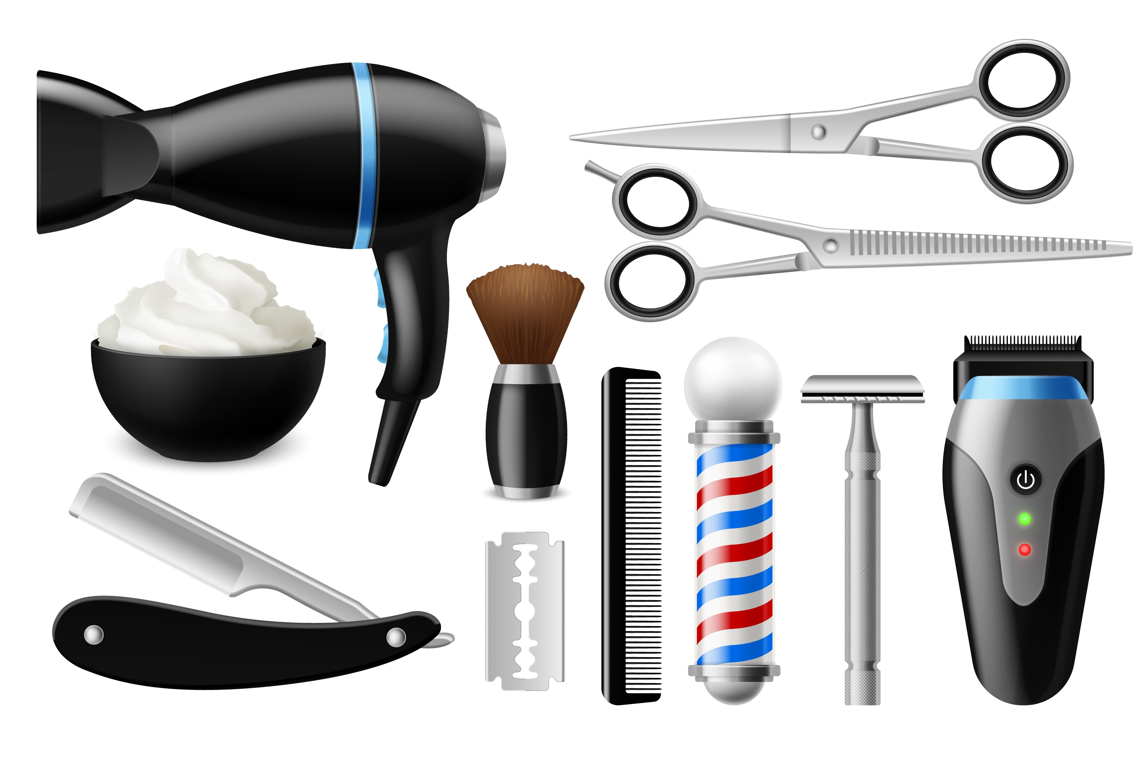 Realistic barber tools. Barbershop | Object Illustrations ~ Creative Market