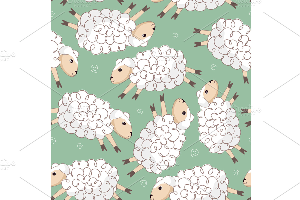 Seamless green background with funny, an Animal Illustration by Toltemara