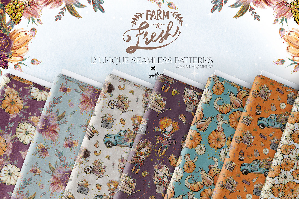 Fall Farm Market Seamless Patterns, a Pattern Graphic by KaramfilaS (Photo 1 of 17)