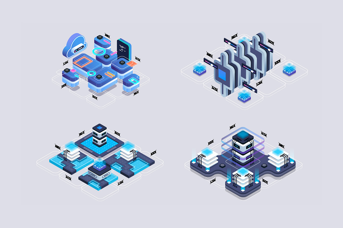 Set isometric illustrations for web., a Technology Illustration by Andrew_Derr (Photo 4 of 8)