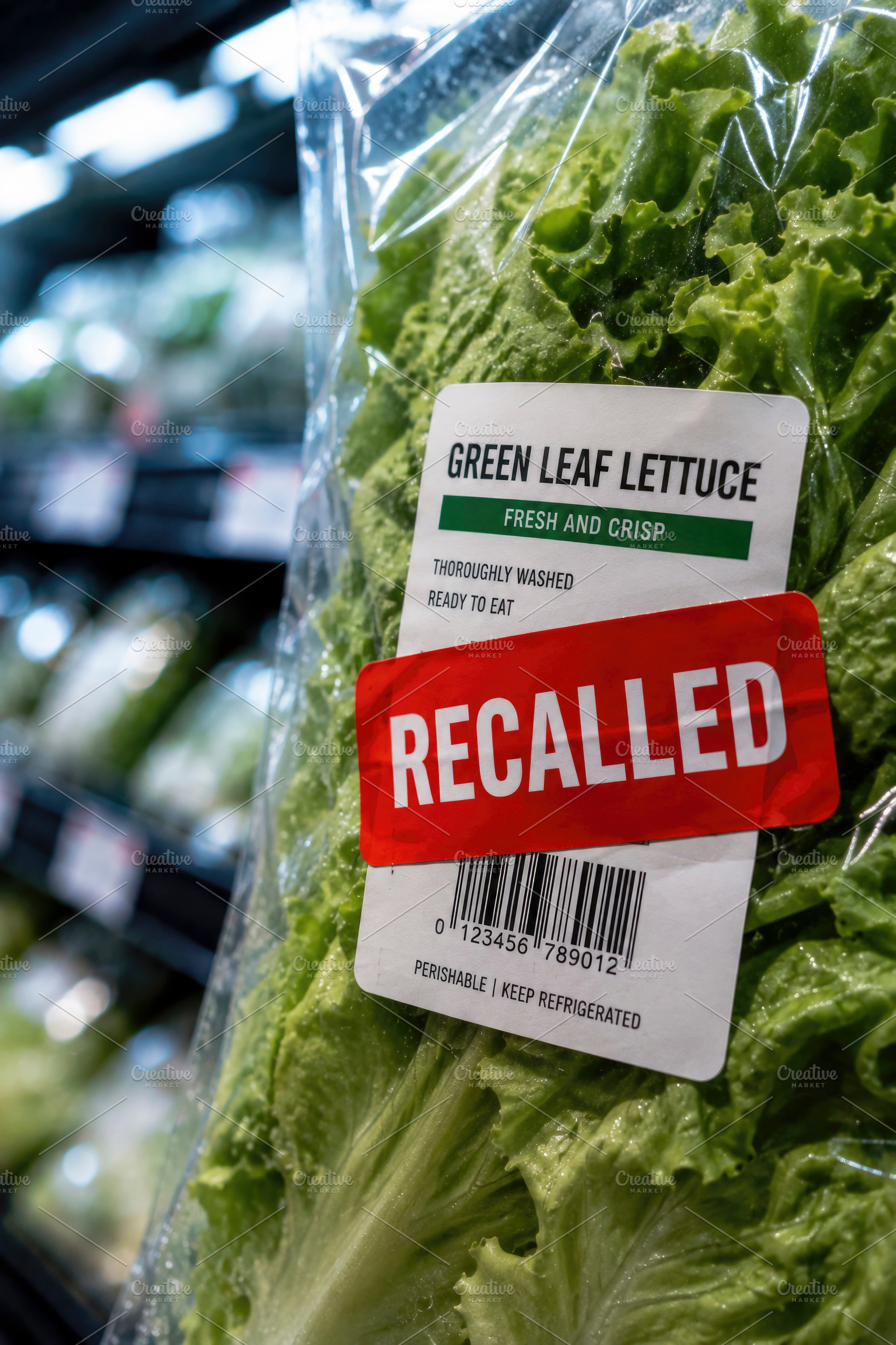 recalled green leaf lettuce bag, generative AI, a Photo by Nito
