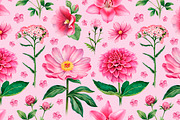 Watercolor pink flowers, a Pattern Graphic by Sundra (Thumbnail 1 of 6)