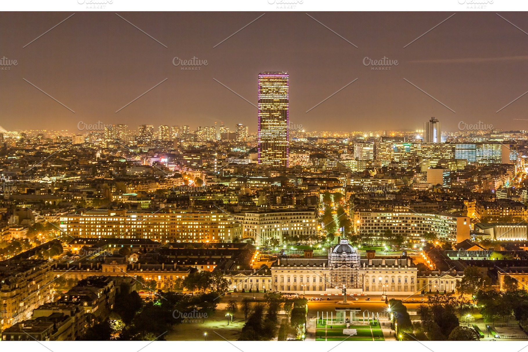 Tour montparnasse and ecole militaire as seen from eiffel tower containing, an Architecture Photo by Leonid Andronov