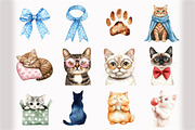 Watercolor Cats Birthday Clipart, an Illustration by Design Market (Thumbnail 5 of 5)