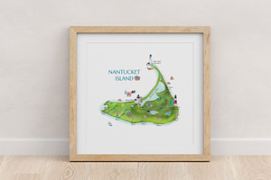 Nantucket Island Watercolor Map