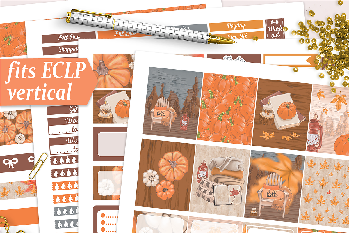 Cozy Fall Planner Stickers & Pattern, a Design Template by DigitalDesignAI (Photo 1 of 15)