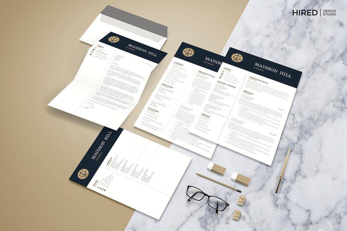 Attorney Resume template, Lawyer CV, a Resume Template by HIRED Design Studio (Photo 4 of 11)