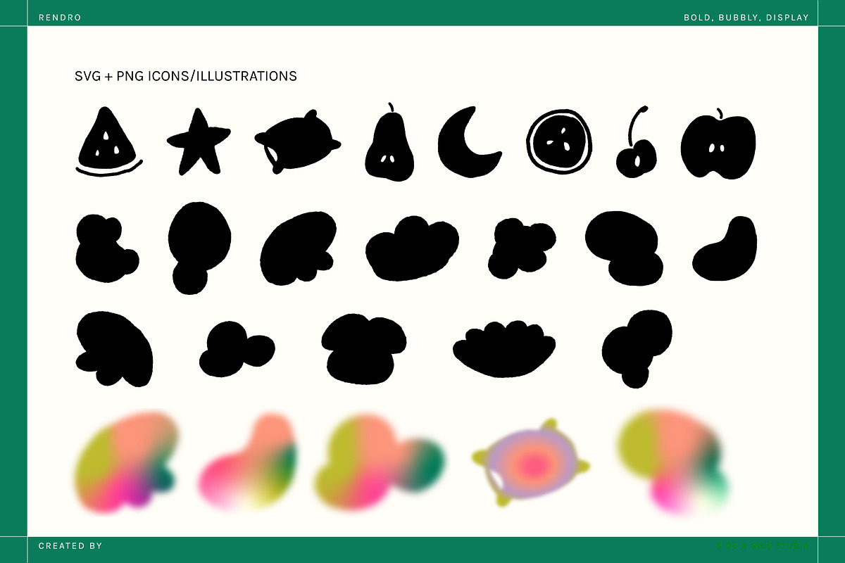 Rendro Bubble Display Font + Icons, a Sans Serif Font by Side X Side Studio (Photo 4 of 7)