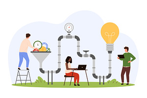 Idea generation with funnel, tiny, a Technology Illustration by Flashvector