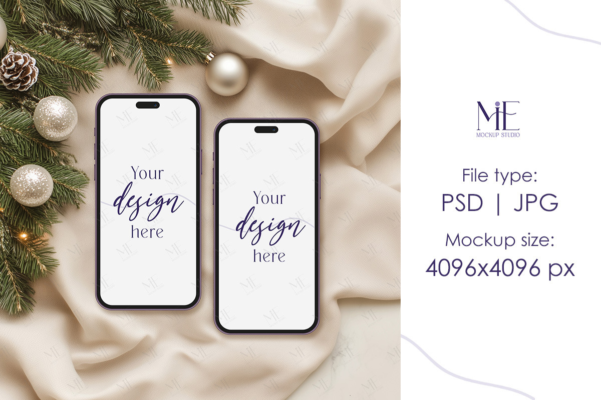 Christmas iPhone Screen Mockup PSD, a Mockup by Mie Mockup Studio (Photo 4 of 4)