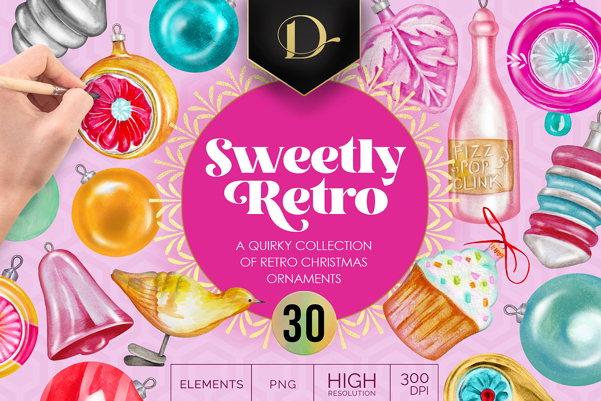 SWEETLY RETRO Christmas Ornaments, a Seasonal Illustration by Dana Designs (Photo 1 of 4)