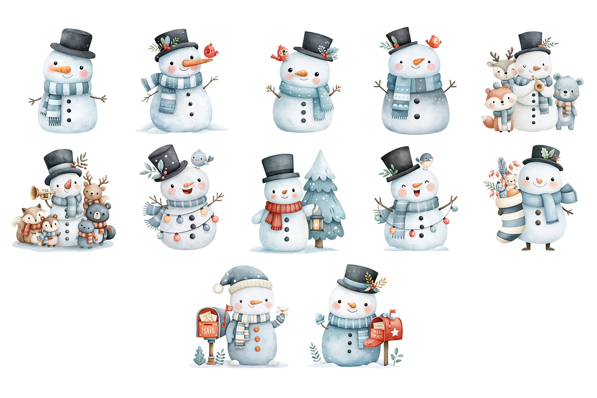 Watercolor Christmas Snowman PNG, a Seasonal Illustration by Nicolle's Colorful Art (Photo 7 of 7)