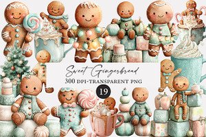 Sweet Watercolor Gingerbread Clipart, an Illustration by Designworld