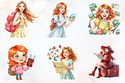 Red Spring Travel Watercolor Clipart, an Illustration by RobertsArt (Thumbnail 2 of 8)