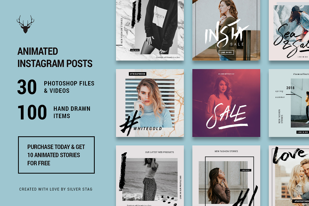 ANIMATED Hand-Drawn Instagram Posts, a Social Media Template by SilverStag Type Foundry (Photo 1 of 14)