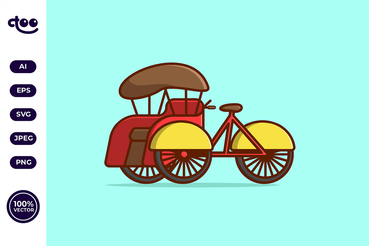 Simple Traditional Cycle Rickshaw, a Transportation Illustration by Satisfactoons
