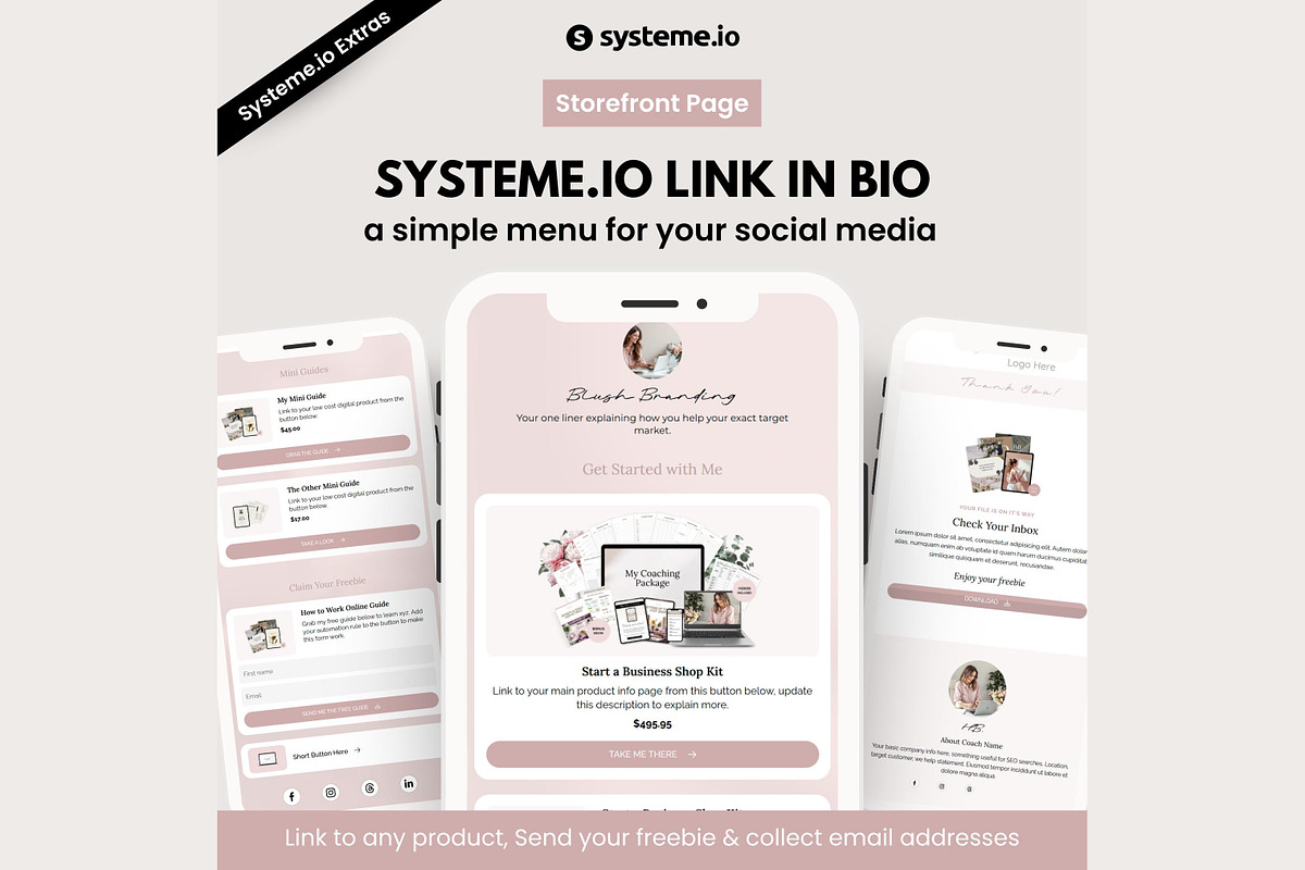 Systeme.io Blush Link in Bio, a Landing Page Template by Hayley's Digital Hub (Photo 1 of 10)