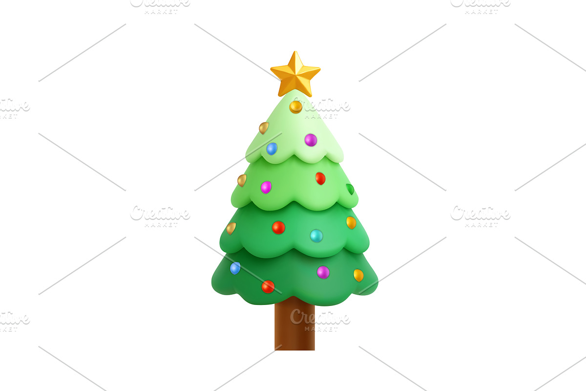 3D Christmas tree with ornaments and, an Object Illustration by ModVector