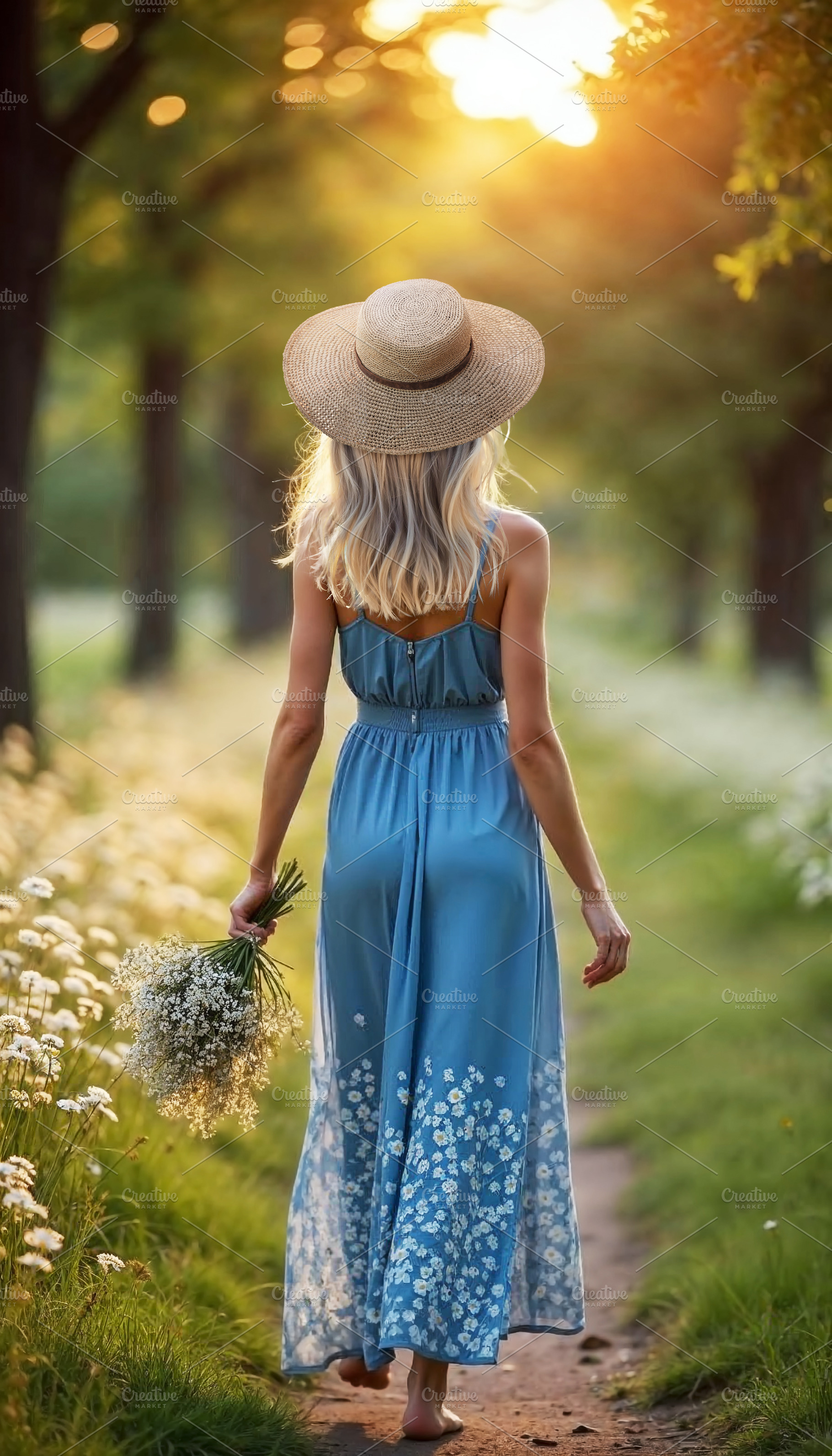 Young woman in flowing summer dress, a Photo by Volff
