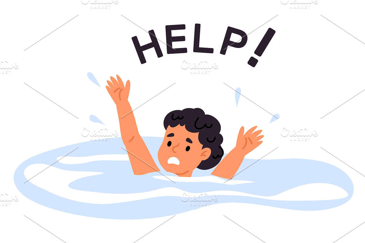 Little boy drowns in pool or sea, an Illustration by Vectorbuum
