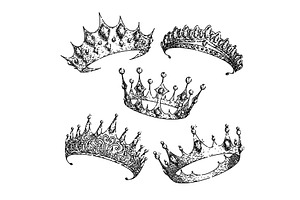 crown queen set sketch hand drawn, an Object Illustration by pikepicture