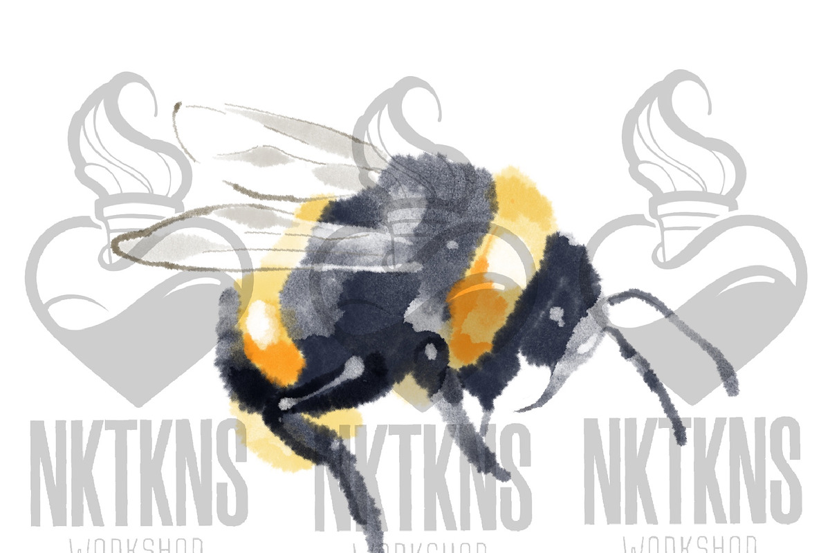 Watercolor Bumble bee clipart., an Illustration by NKTKNS (Photo 3 of 5)
