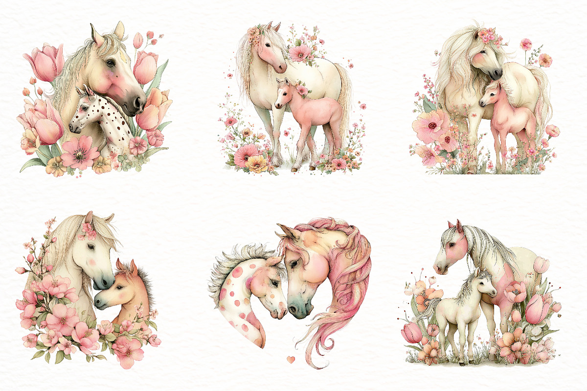 Whimsical Mother's Day Horse Clipart, an Illustration by Designworld (Photo 3 of 8)