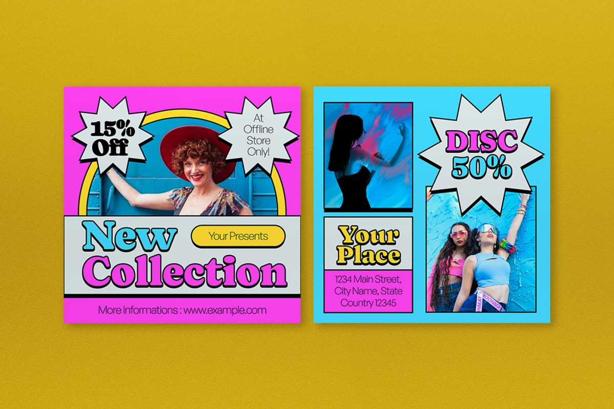 Pink Blue 70's Fashion Sale Banner, an UI Kit Template by graphicook (Photo 4 of 10)