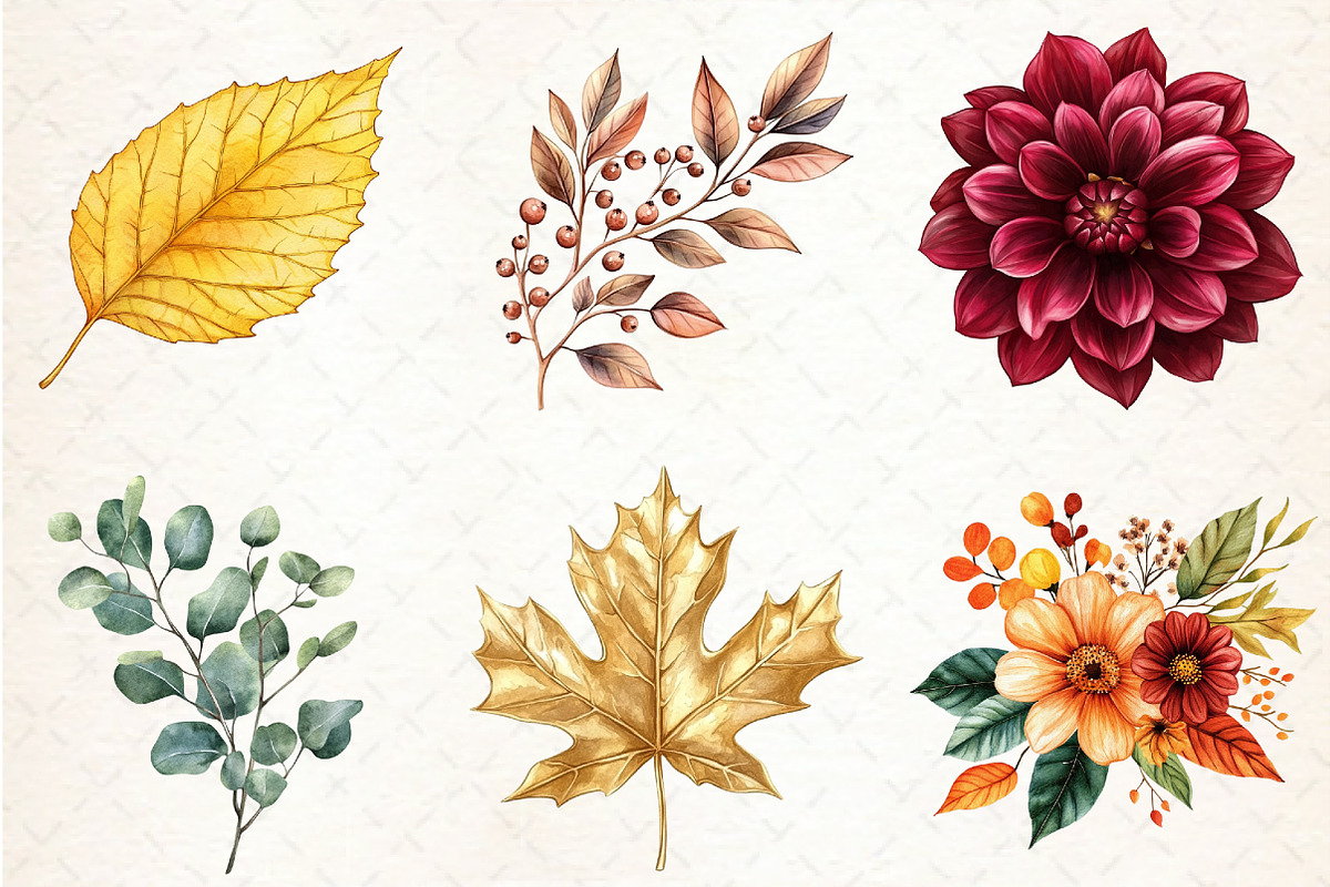 Fall Flowers and Leaves Clipart, an Illustration by Libby Wishes (Photo 6 of 6)