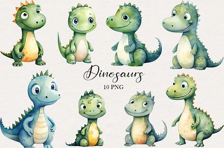 Dinosaurs Watercolor Clipart. AI, an Animal Illustration by BonbonnyDesigns