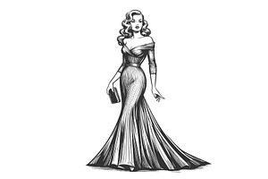 woman in evening dress sketch vector, an Object Illustration by AlexArt