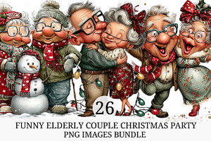 Funny Elderly Couple Christmas Party, an Illustration by Craft Nest