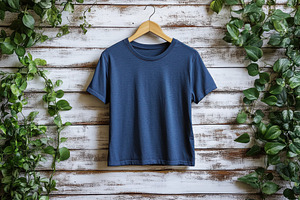 Blue T-shirt on Wooden Background wi, a Beauty & Fashion Photo by Pixeness Studio