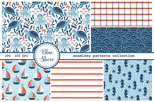 Blue Shore - Seamless Patterns Set