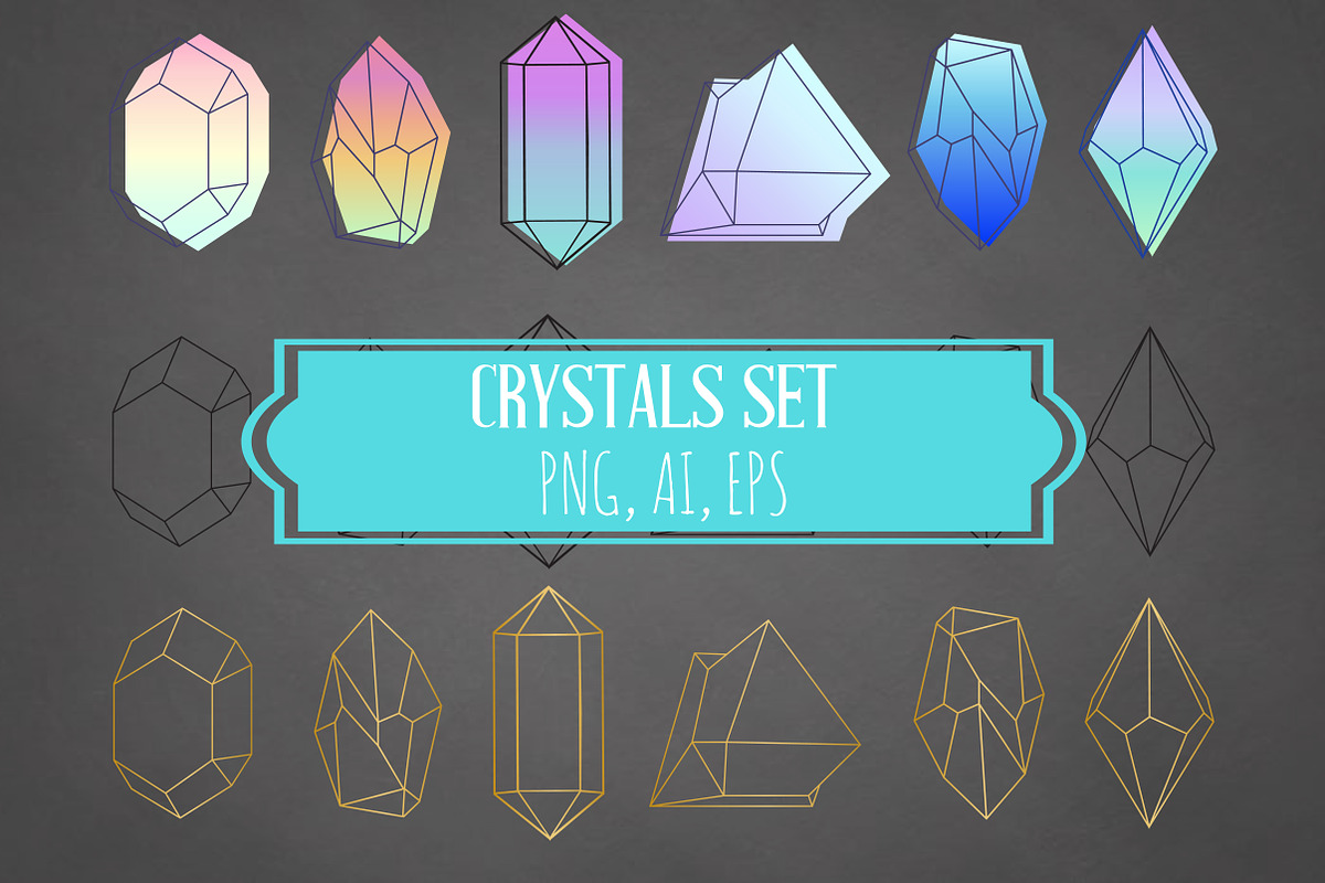 Crystals Set Neon Gold Black, an Illustration by Annakristal (Photo 1 of 2)