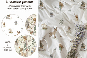 Watercolor Forest Boho Animal Set