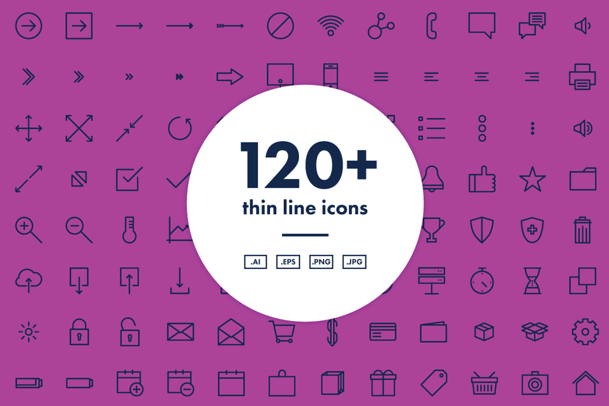 120+ Thin Line Icons, an Icon by courtcald (Photo 1 of 2)