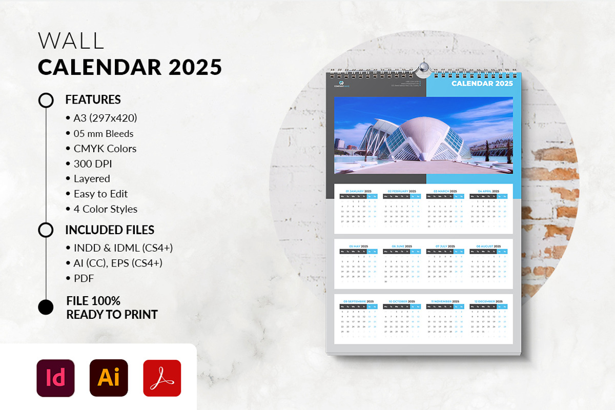 2025 A3 Wall Calendar Template, a Stationery Template by MstArtwork (Photo 5 of 6)