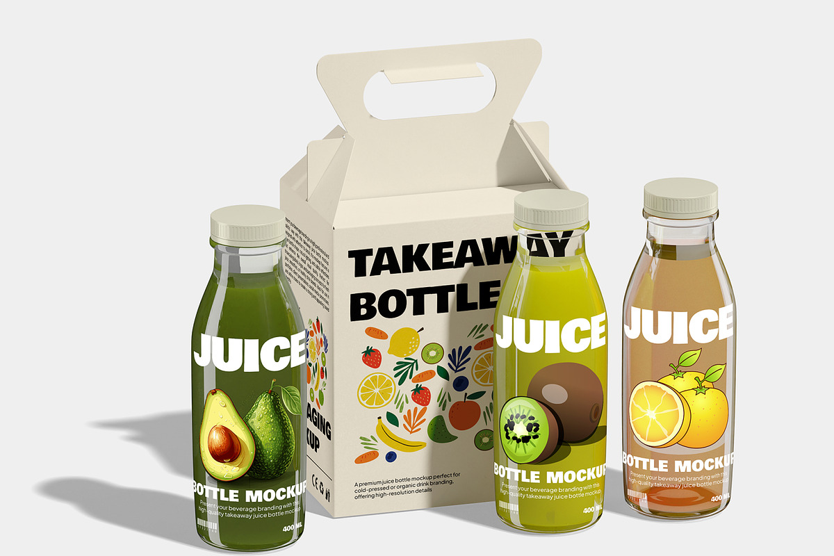 Takeaway Juice Bottle Mockup, a Packaging Mockup by Permadi Creative (Photo 2 of 5)