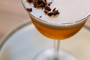 Served drink bright beverage foam mix cocktail, a Food & Drink Photo by Photo Drive Studio