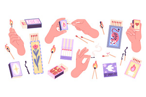 Wooden matches. Hand with burning, an Illustration by LadadikArt