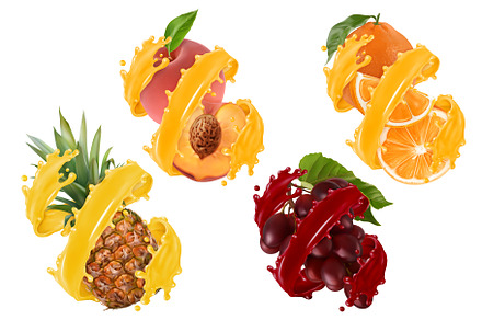 Orange, pineapple, grapes, peach